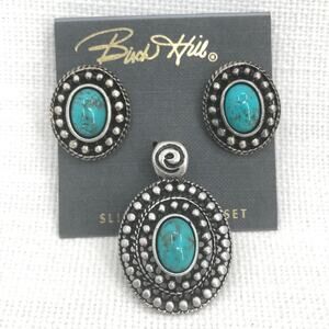 Birch Hill Concha Jewelry Earrings / slide Pendant 3 pc. Turquoise Color Western